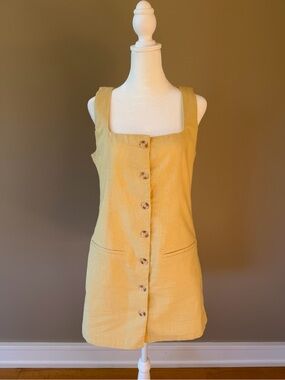 Abercrombie & Fitch Yellow Linen-Blend Button Front Mini Dress